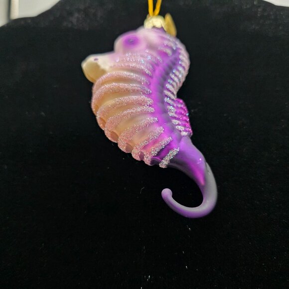 Kurt Adler Seahorse Glass Ornament Purple Glitter Accents & String Hanger 4" - Picture 7 of 8